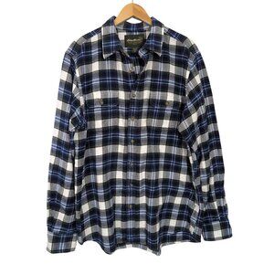 Eddie Bauer Flannel Button Up Shirt Mens XL Blue‎ Plaid Outdoor Country Cowboy